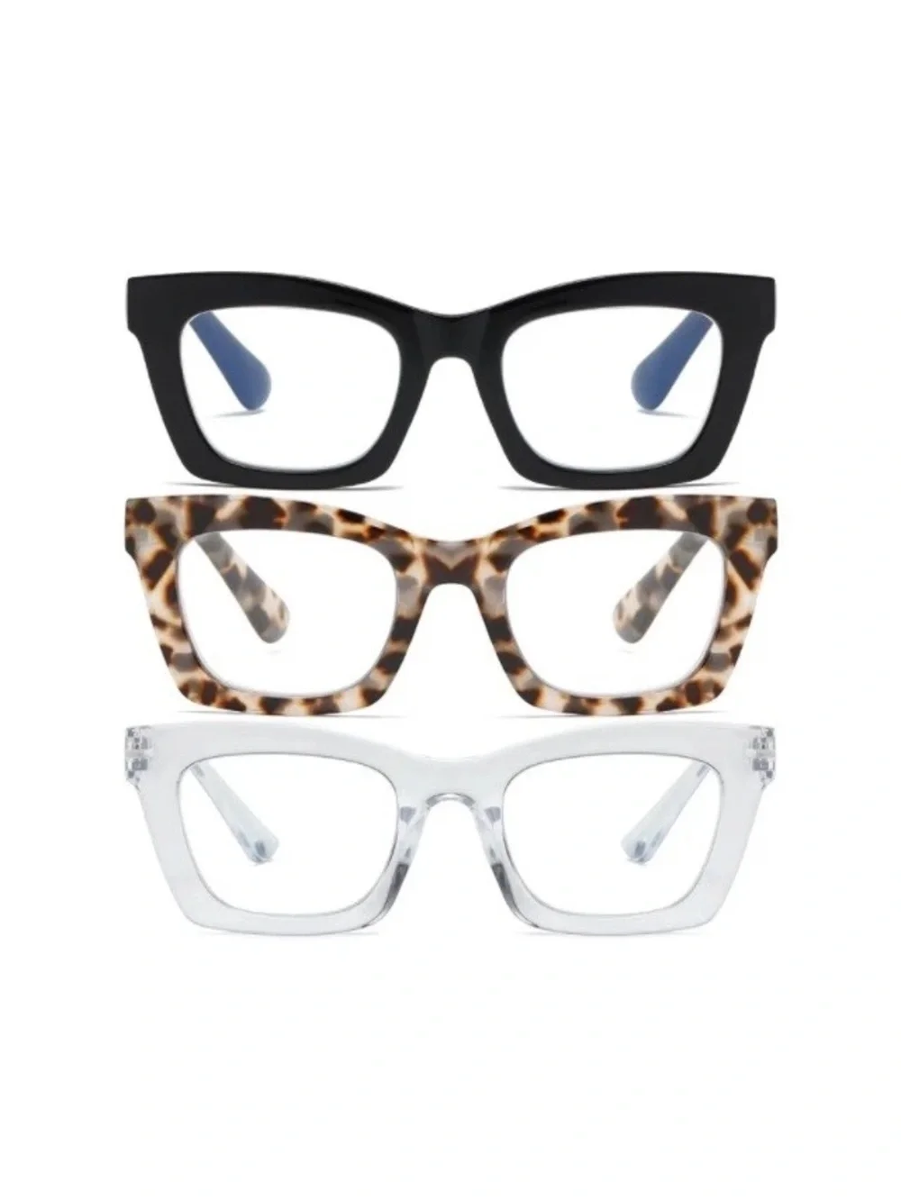 3 Pr. Oversized Pink, Clear Black 2.0 Women’s Reading Glasses Square Readers New